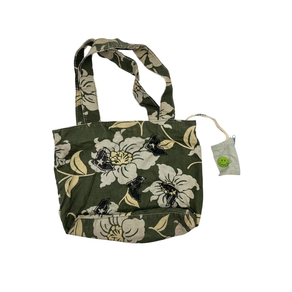 Vintage‎ Old Navy Floral Canvas Tote Bag Olive Green Tropical Hibiscus Y2K Pouch